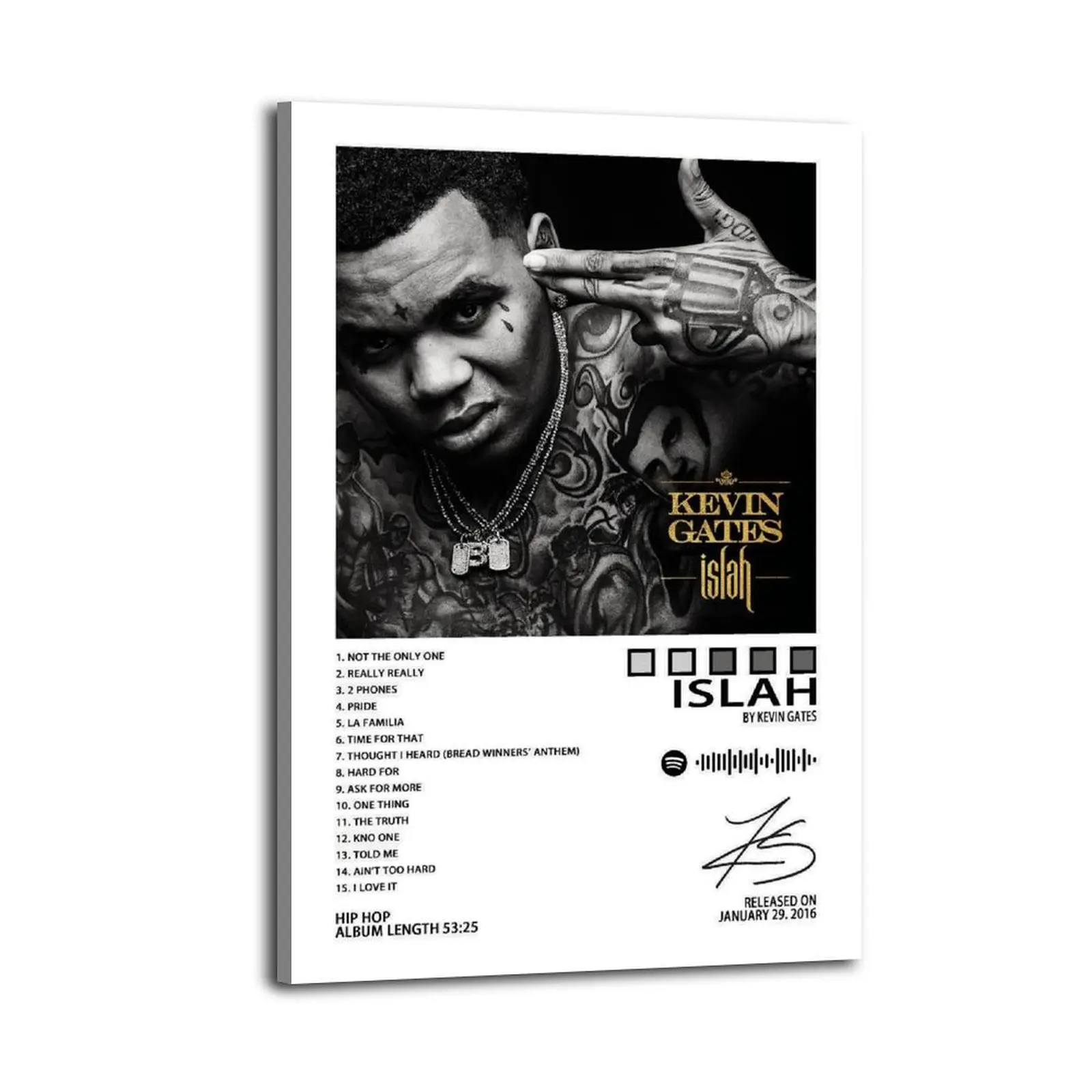 Islah-Kevin Gates Frameless Canvas Wall Art, Modern Aesthetic Wood Decoration Poster Print, Gift-Worthy Home Decor for Living Room, Bedroom