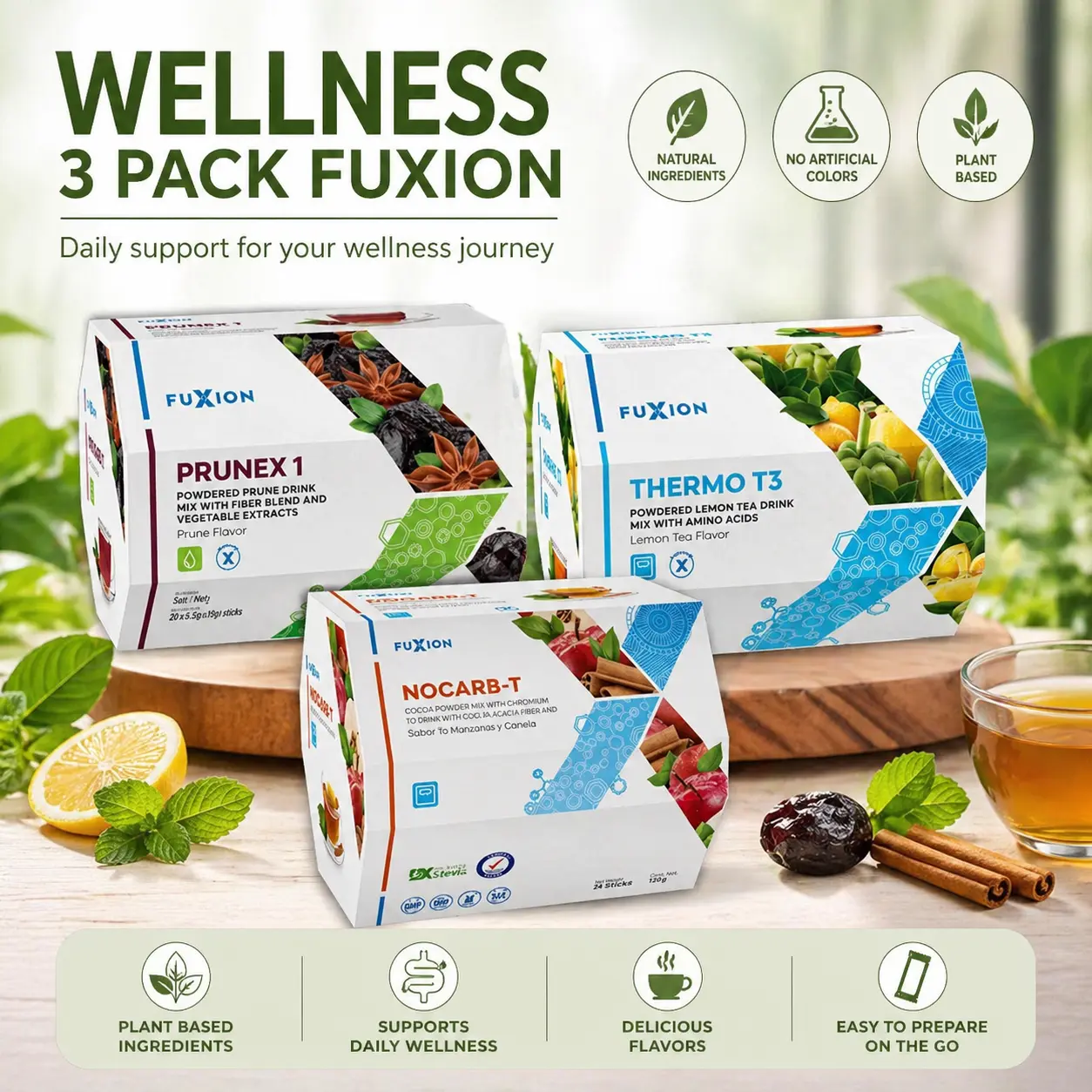Wellness 3-Pack Fuxion PRUNEX1, NOCARB-T, THERMO T3, Tea Herbal Natural