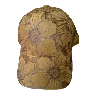 Unisex Floral Brown Reverse Burn Trucker Hat - Casual Bohemian Mesh Baseball Cap with Adjustable Strap