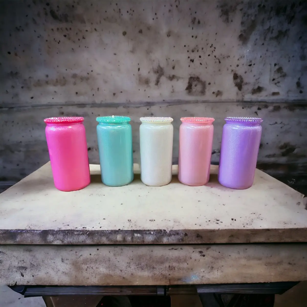 Bling lid shimmering 16oz glass can cups Sublimation Blank