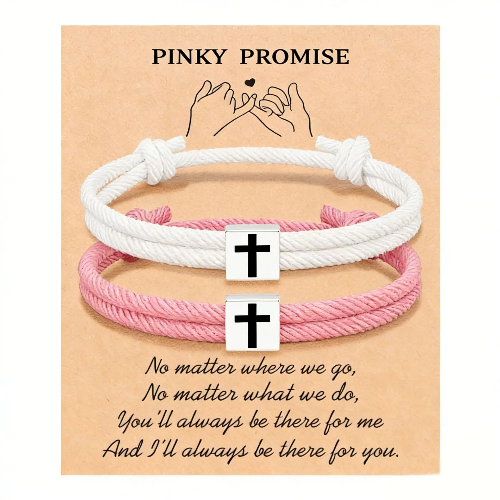Pink+White Milan Rope Cross Bracelet