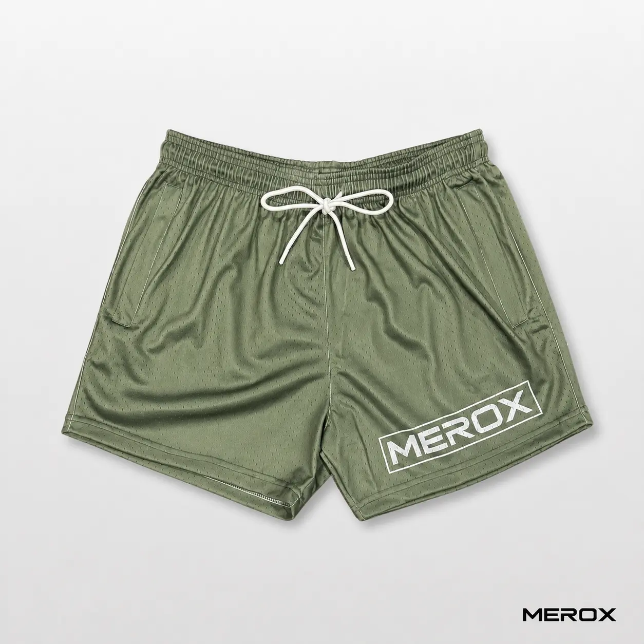 MEROX Olive Green 5-Inch Mesh Shorts – Unisex Athletic Shorts with Zipper Pockets