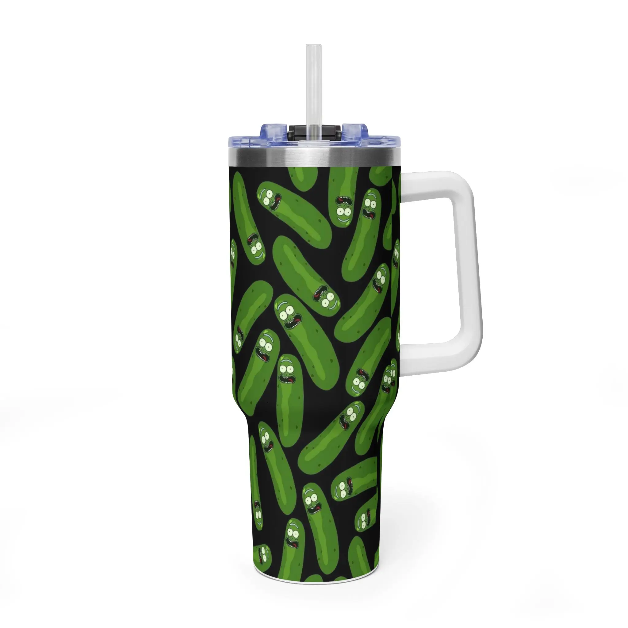 Funny Cucumber 40oz Tumbler with Straw, Pickle Stainless Steel Insulated Travel Cup, Cute Cucumber Pattern Drinkware with Lid