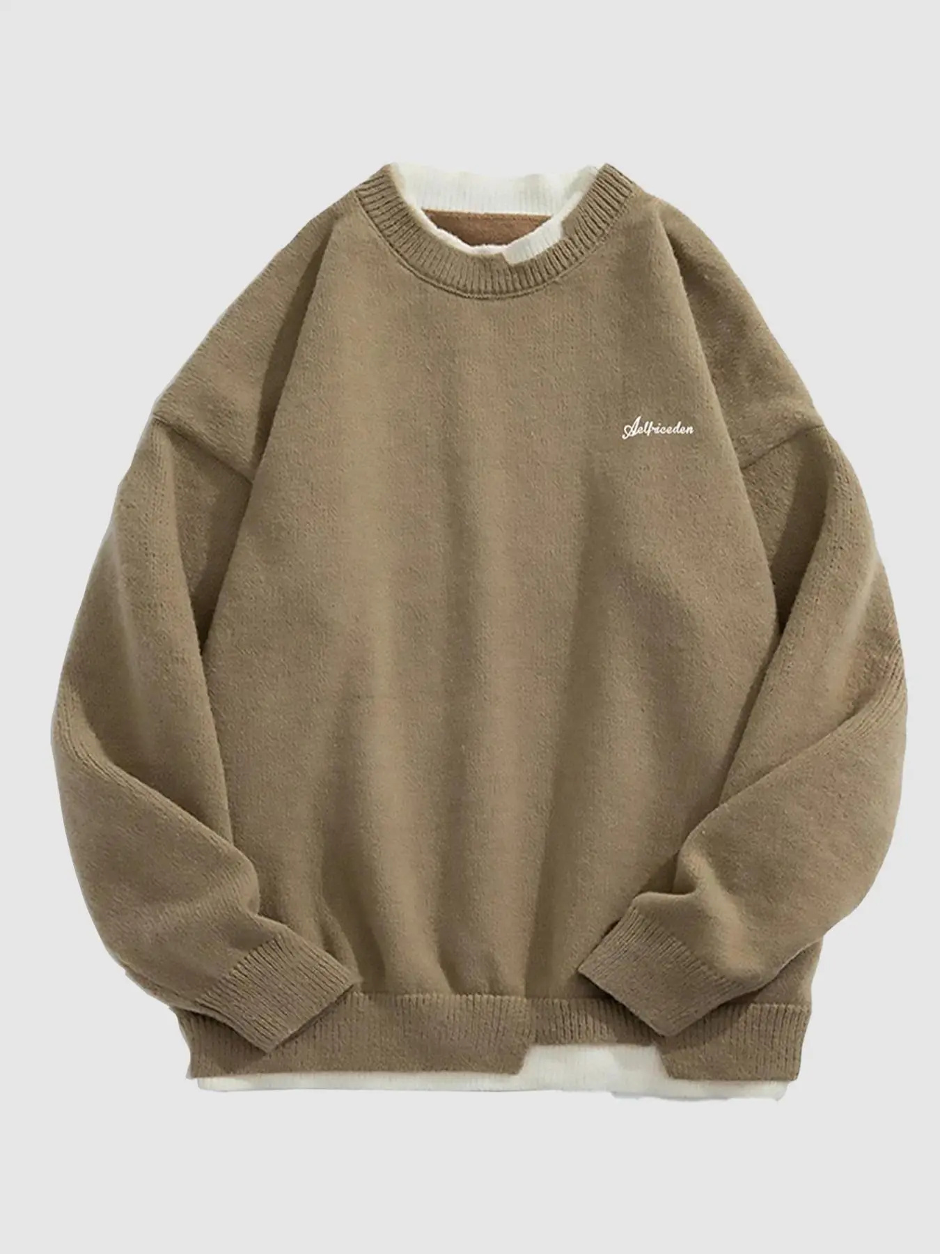 Unisex Men's Letter Print 2 in 1 Sweater, Loose Vintage Long Sleeve Crew Neck Jumper, Menswear Sweaters, Sweaters for Men, Men's Knitwear for Daily We