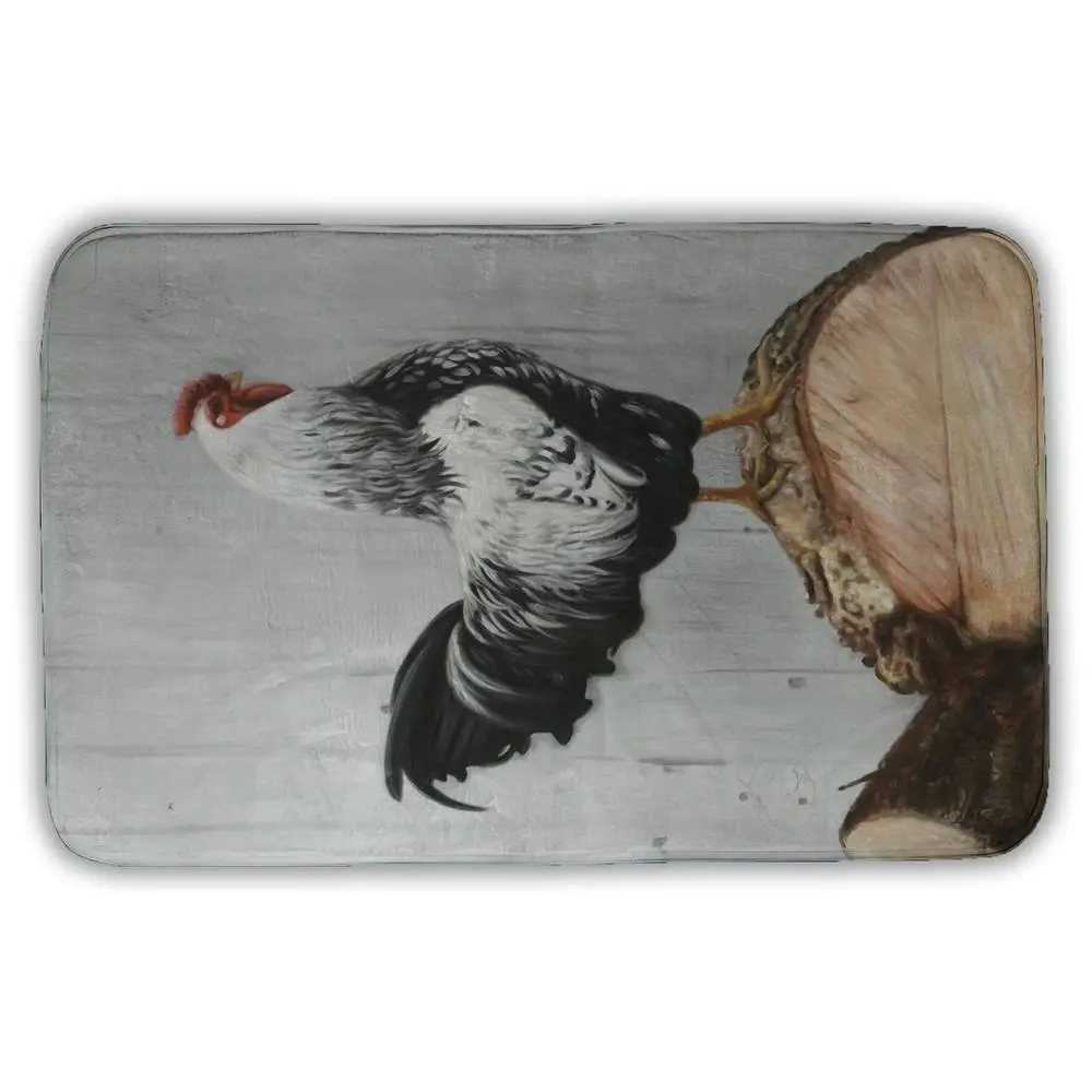 21x34 in. Non-Slip 360-Degree Rotating Vintage Farmhouse Rooster Printed Microfiber Foam Bath Mat, Cozy Absorbent Bathroom Accessory for Shower, Farmhouse Home Decor, Non Slip Bath Mats