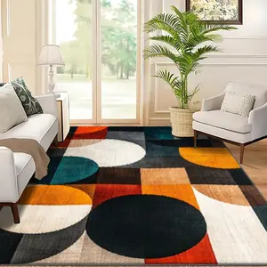 Velvet Soft Comfort Multicolor Geometric Pattern Print Rug, Home Decor Carpet, Living Room Large Mat, Sofa Pad, Bedroom Bedside Blanket