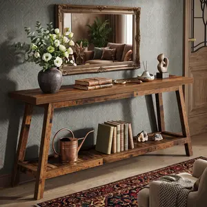 70.9-Inch Console Table with 2-Tier Storage, Narrow Entryway Table for Hallway, Living Room & Behind Sofa, Farmhouse Style Wood Table, Mixed Brown Finish, Space-Saving Narrow Design, Perfect for Entryway, Hallway Decoration & Daily Storage (Fit for Small