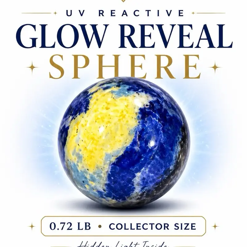 Glow Reveal Sodalite Sphere UV Reactive Calcite Core 0.72 LB Hand Polished High Gloss Natural Mineral Fluorescence for Collectors energy protection rock shop Crystal Home