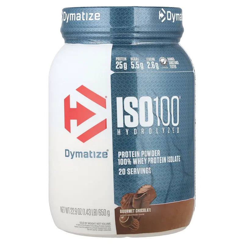 Dymatize ISO100® Hydrolyzed, 100% Whey Protein Isolate, Gourmet Chocolate, 1.43 lb (650 g)