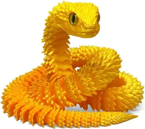 3D Printed Snake - 21 Inch Movable Articulated Snake, Perfect 3D Printed Animals for Educational Toys! Must-Have Toys for Kids and Collectors, Home Office Executive Desk Decor (Gold)