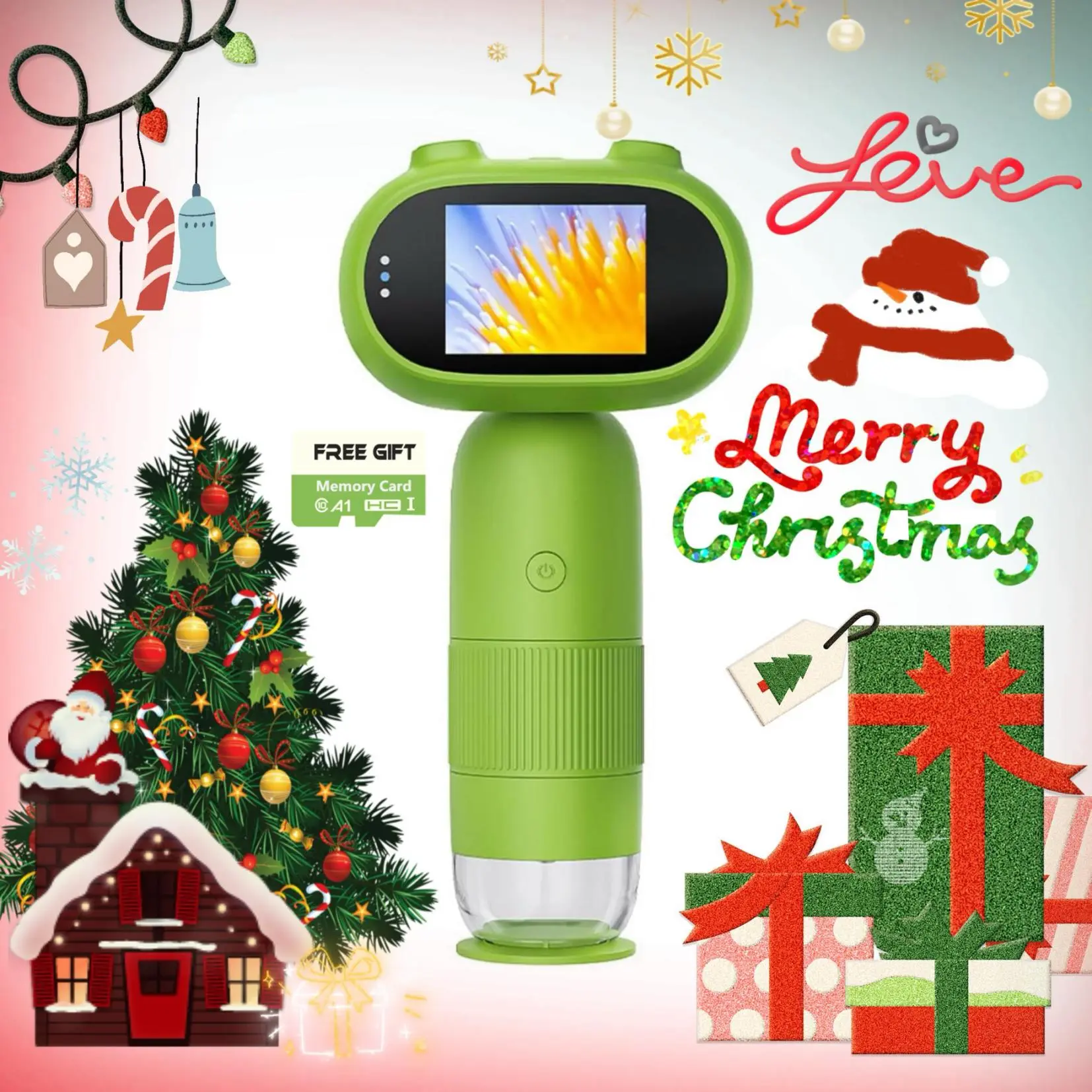 Video Taken Microscope with Memory Card, Christmas Gfit, Video & Photo Capture, Rechargeable Handheld Learning Tool, School Study Supplies for Outdoor Discovery & Gifting, Rechargeable Portable Handheld Microscope