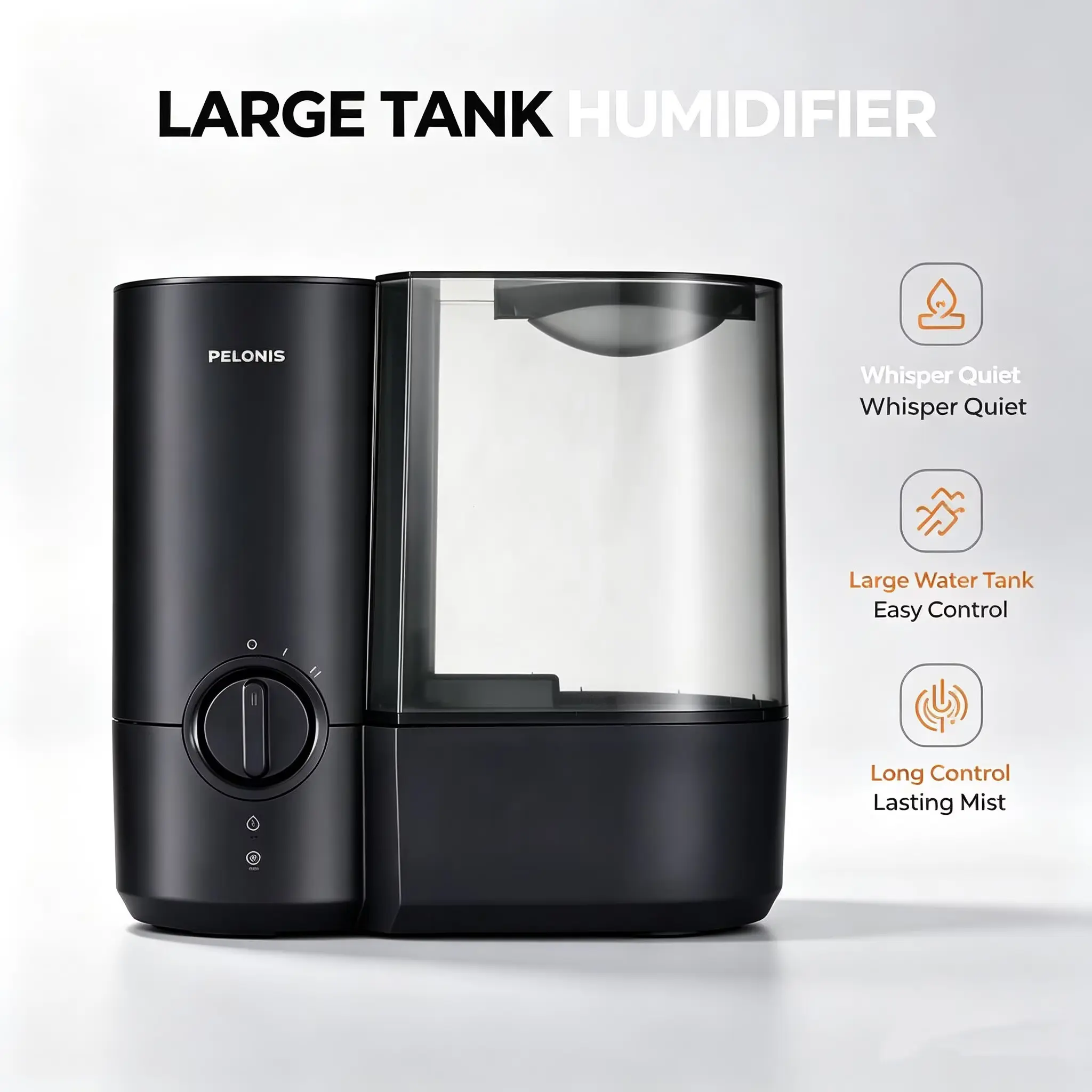 Pelonis PSU12W1BB Warm Mist Humidifier,Like New 1.2 Gal Large Tank, Ultra Quiet, 2 Mist Output Settings, Up to 23 Hours Runtime, Filter-Free Design, Low Water Auto Shut-Off, Top Handle for Easy Refill & Clean, Aromatherapy Compatible, Fast Humidification,