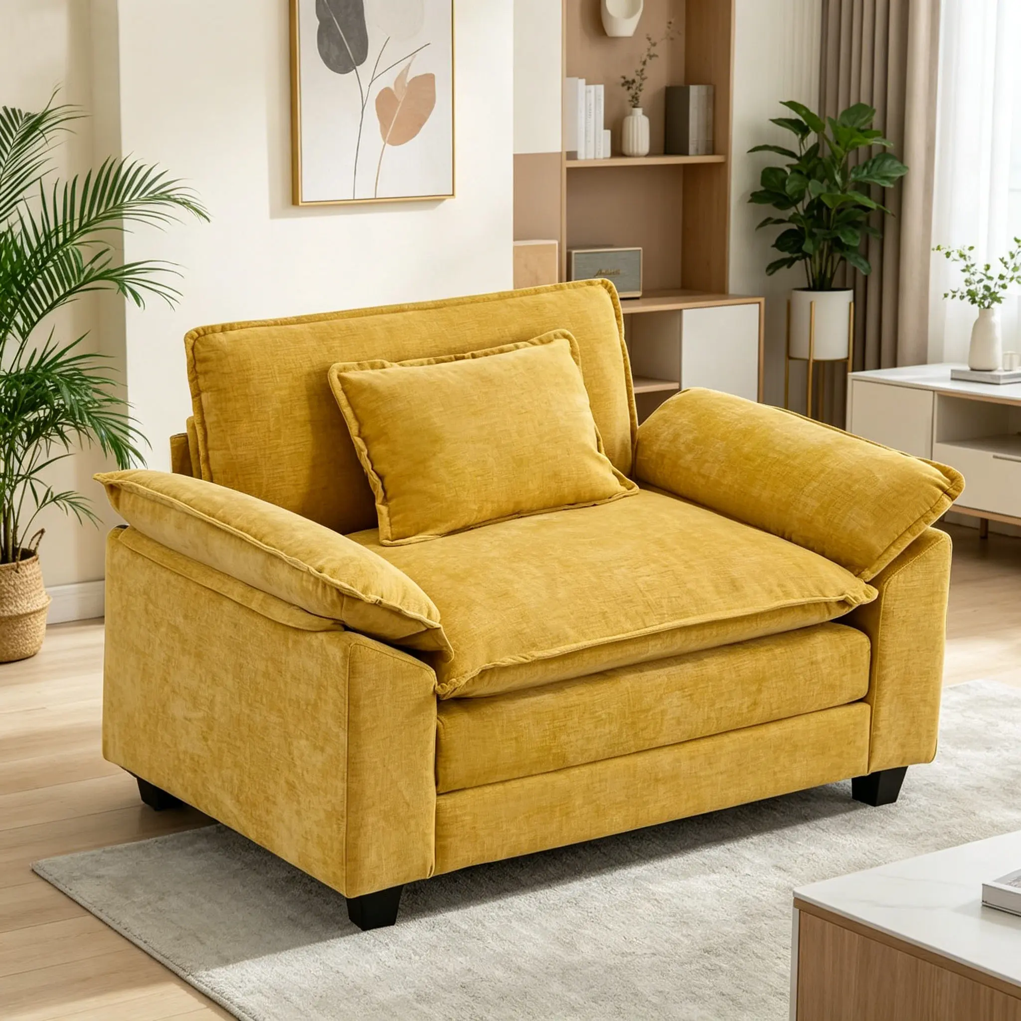 STHOUYN 53" Plush Modular Sectional Couch - Chenille Fabric Deep-Seat Adult Sofa with Throw Pillow, Extra Thick Foam Single-Person Living Room Furniture, Sofas Living Room Indoor Seating