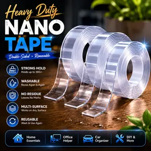2026 Upgrade Heavy-Duty Transparent Nano Mounting Tape, Double-Sided Adhesive Strips, Multi-Surface Compatible, Renter-Safe, Easy Application, Precise Measurement, Stretchable Residue-Free Removal, Washable for Room Decor Picture Hanging