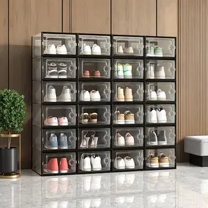 Space‑Saving Clear Shoe  Organizer, Stackable Shoe  Container, Easy Install Shoe Display Rack 12/24PCS Foldable Transparent storage box
