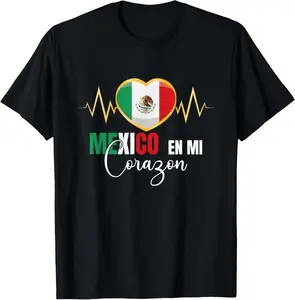 Mexico En Mi Corazon - Cool North America Travel T-Shirt Pure Cotton Graphic Tees Menswear Top: Gifts for Men & Women