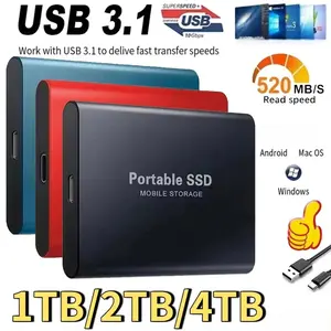 New External SSD 1TB/2TB/4TB Durable Portable Hard Disk High-rate Original Solid-state Drive for PC/Laptop/Phone/Mac