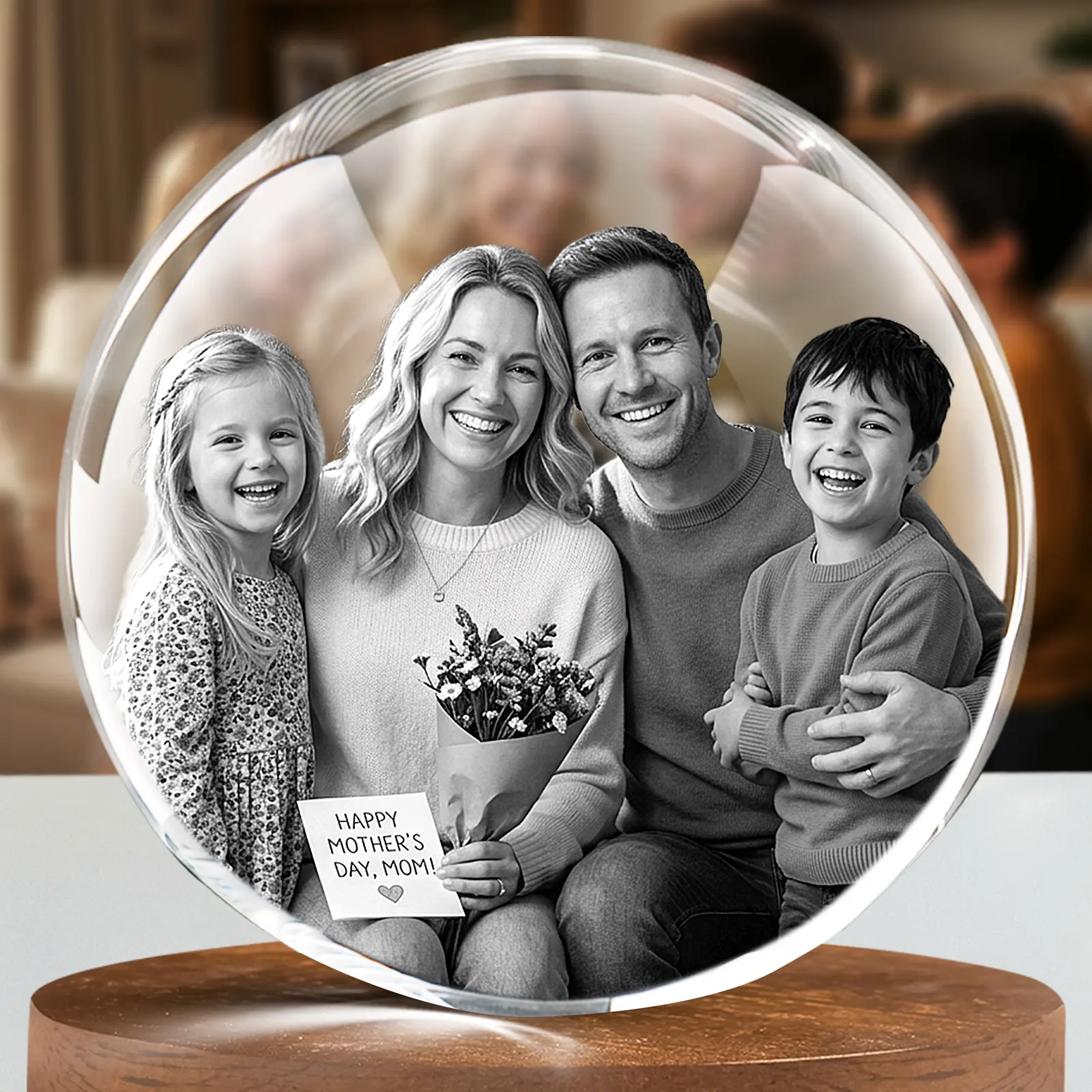 3D Engraved Crystal Sphere Photo Album - Customizable 3.15 in Stone Ball, Memory Kept Keepsake, Elegant Tabletop Home Decor, Sentimental Gift for Couple