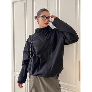 Women's jackets and windbreakers Autumn Outdoor Jacket Women Vintage Hooded Windbreaker Ladies Casual Loose Zipper Jackets Female Neutral Style Sporty Coat