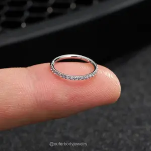 Oufer 20G/18G/16G Titanium AAAAA+ Grade CZ Hinged Nostril Nose Ear Piercing Hoop Ring Inner Diameter 6mm 7mm 8mm 9mm 10mm 11mm 12mm