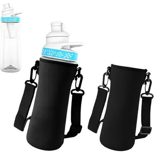 2 count Neoprene Water Bottle Sleeve for  Water Bottle 22 Oz Carrier With Strap for , Insulated Sleeve for Plastic & Stainless Steel Bottles Black