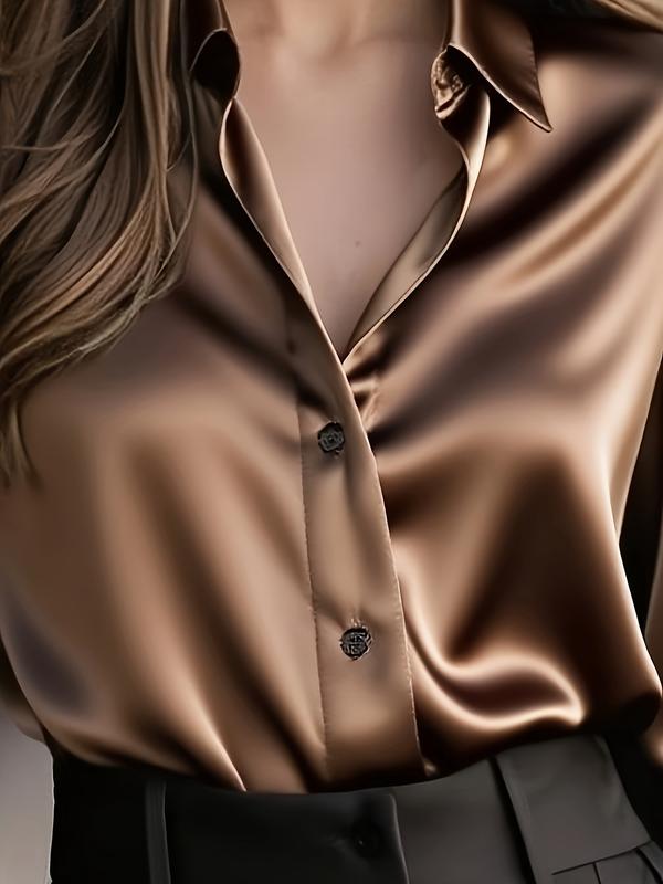 Elegant Women's Satin Blouse for Spring & Fall, Office Wear, Casual Ladies' Top, Soft and Comfortable, Pure Color Design