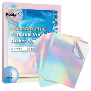Koala Holographic Vinyl Sticker Paper for Inkjet Printers – 20 Sheets, 8.5x11 Inches, Rainbow Iridescent DIY Stickers, Waterproof & Peel-and-Stick Printable Craft Sheets
