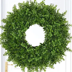 26 Inch Large Boxwood Wreath for Front Door, Artificial Green Leaf Greenery Wreath, Indoor Outdoor Home Decor for Porch Window Wall Farmhouse, Suitable for Spring Summer Fall All Seasons