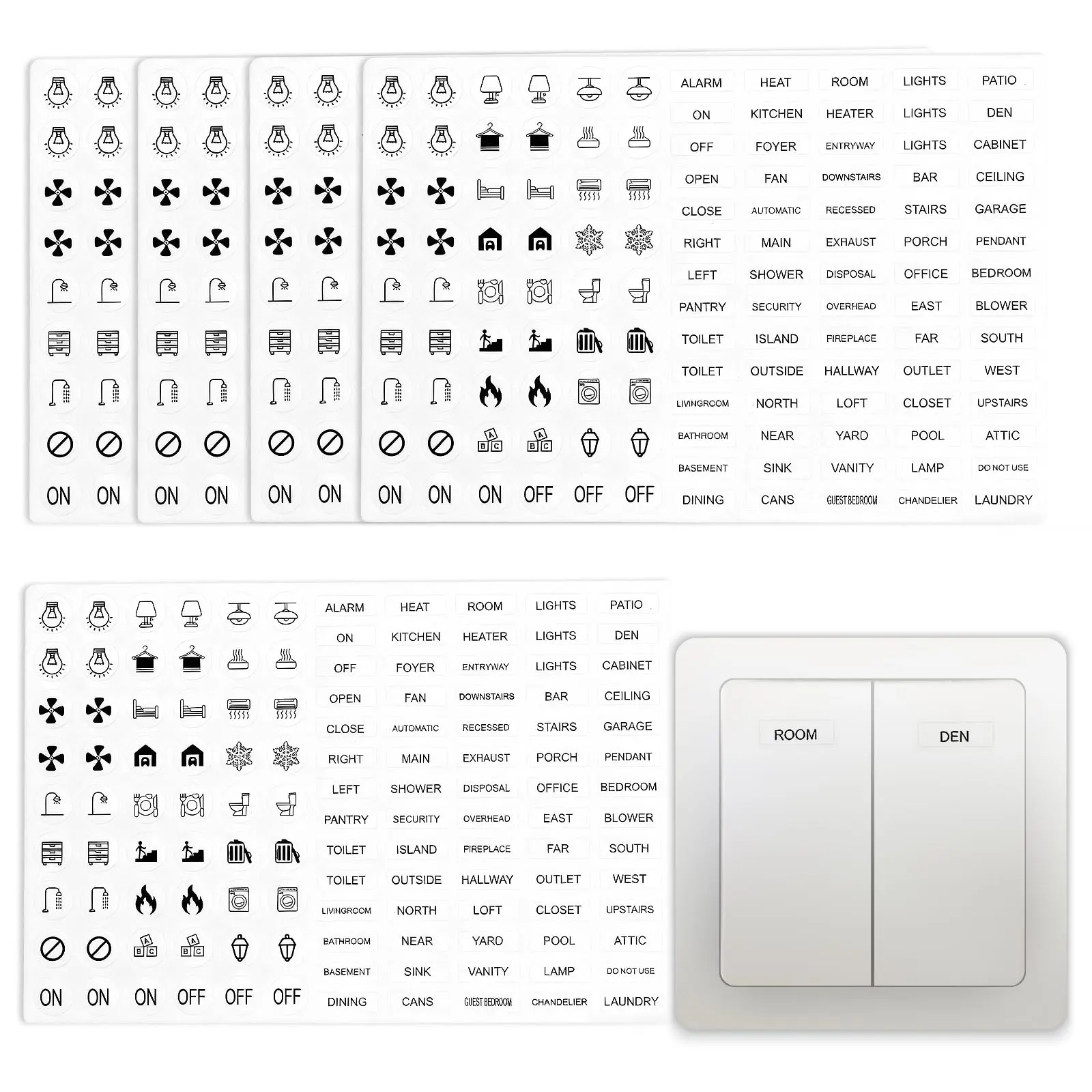 Home Supplies Decorative Switch Labels - 620PCS Transparent Waterproof Identification Stickers for Home, Office Organization