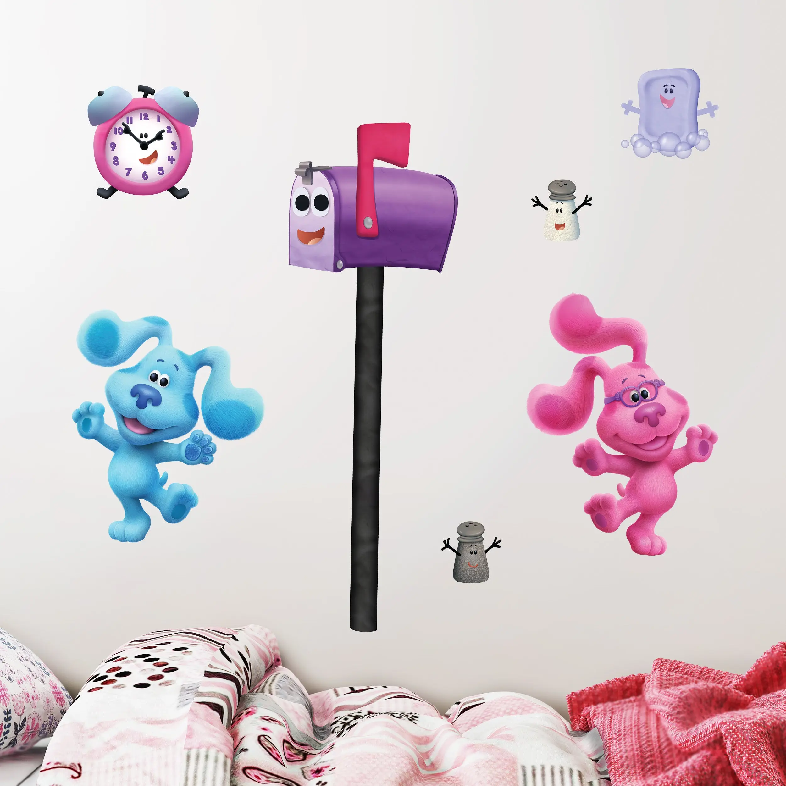 Wall Palz Blue's Clues Group Wall Decal Set Featuring Blue Magenta Mailbox Tickety Tock Slippery Soap Mr Salt Mrs Pepper for Children's Rooms