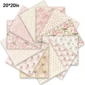 Pack of 12 Spring Cotton Fabric Bundles, 20x20 Inch Retro Floral Printed Fat Quarters Pink Flower Quilting Patchwork Squares Sewing Fabrics for DIY Handmade Crafting Home Party Decor