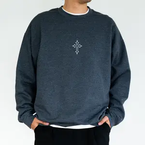 MAPTEES Minimal Cross Crewneck Sweatshirt, Christian Sweater for Men, Faith Pullover, Spiritual Festive Sweater, Unisex Religious Men Shirt
