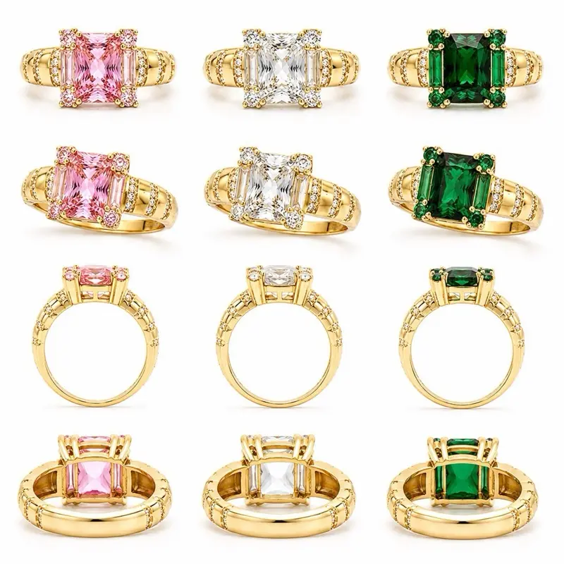 Ring Gold Plated with Sparkling Pink, Transparent, Green , Dark Stones for Women's Fashion Jewelry cod Ring-6002