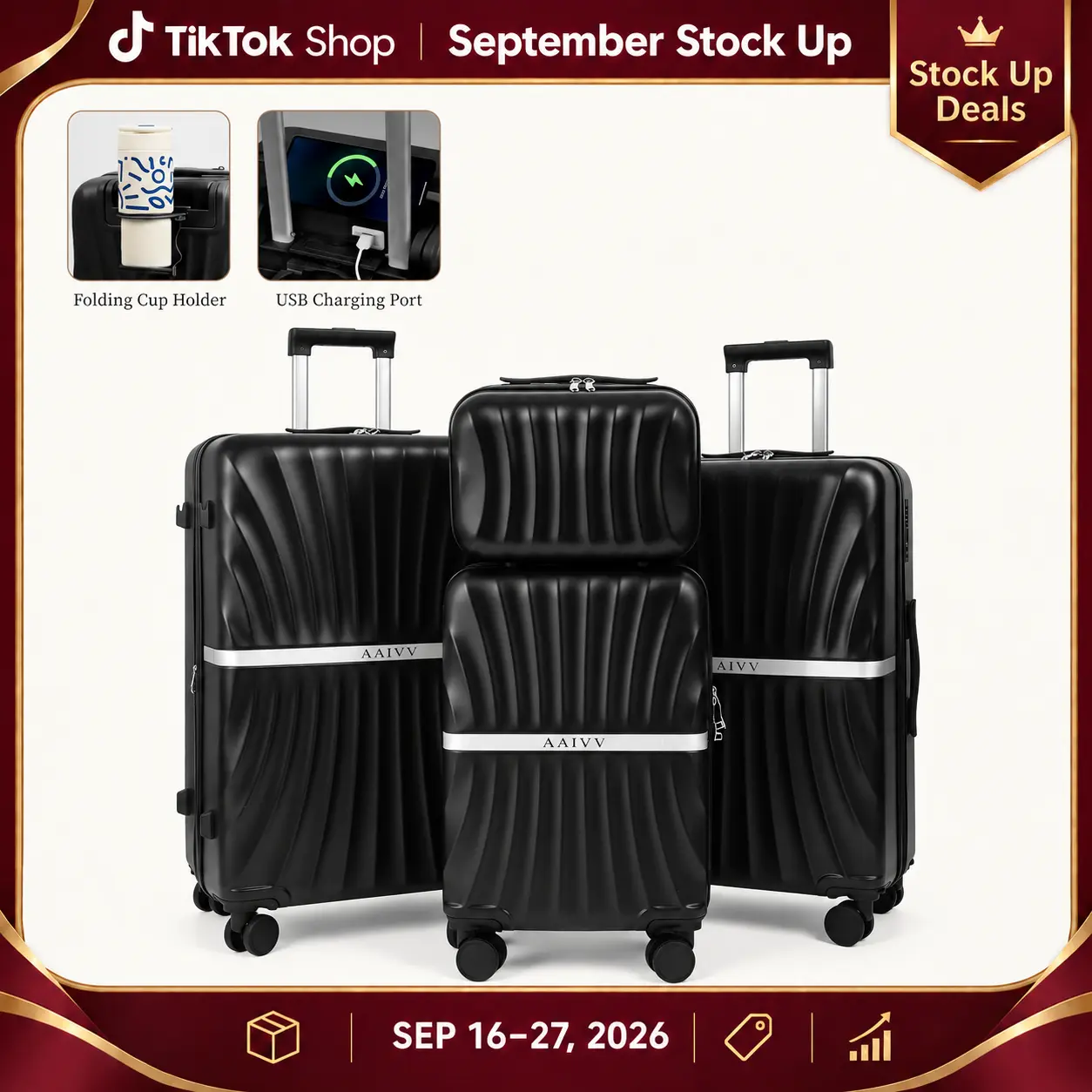 AAIVV 4-Piece Luggage Set Expandable ABS Travel Suitcase Set Dual Spinner Wheels TSA-Approved Lock Durable Hard-Shell Travel Set (13/20/26/28 Inches) Top Back-to-School Gift Choice summervibes