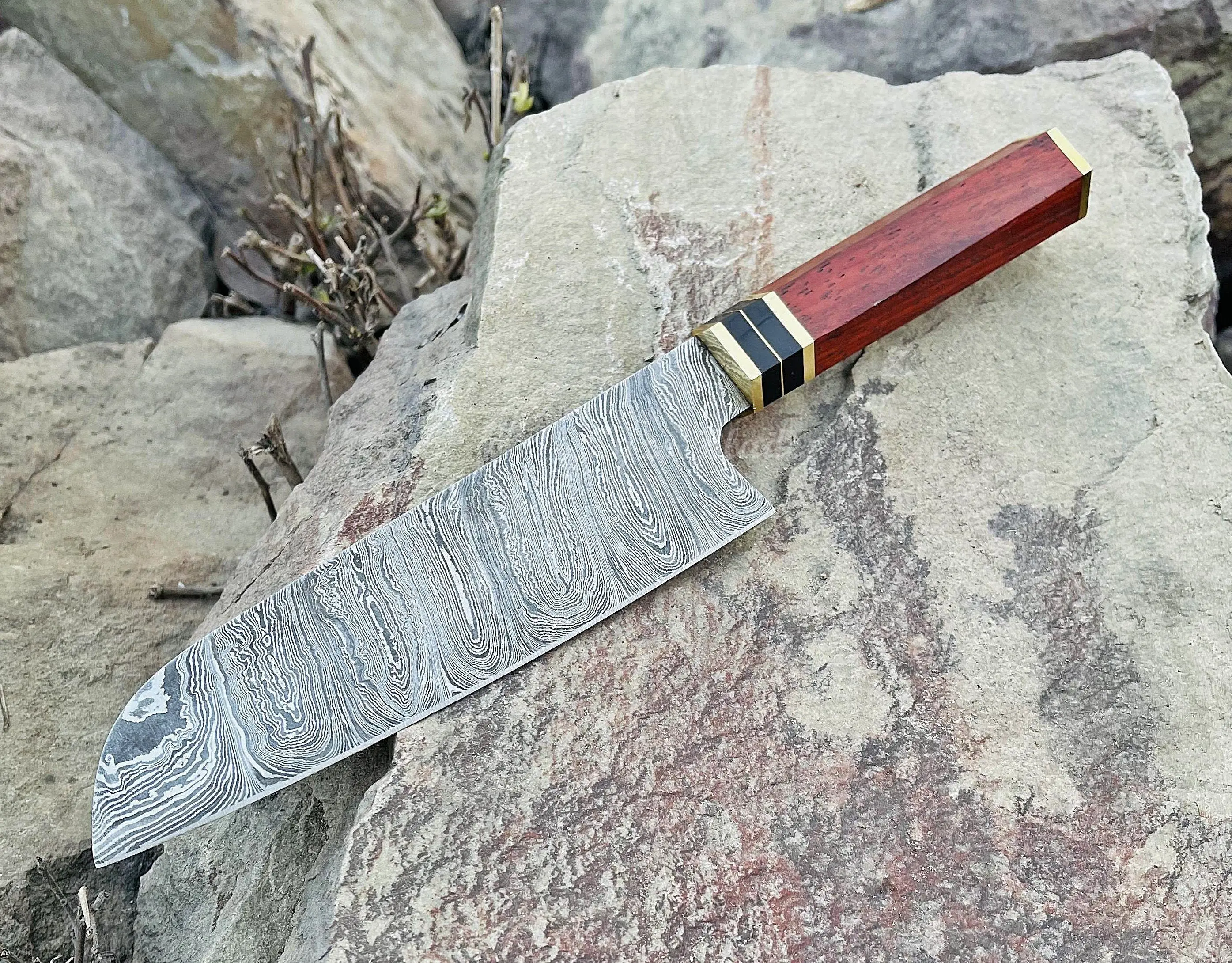 12" Santoku Damascus Steel Chef Knife - Wooden Handle, Sharp Premium 12 inches Blade, Home Cooking Knives for Precision Dicing & Kitchen Use