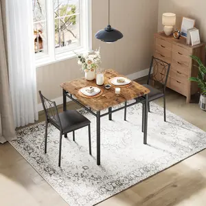 Dining Table Set for 2, Small Kitchen Table with Upholstered Chairs, Farmhouse Wood Dining Table Chairs for Kitchen Room, Small Spaces, Apartment, Grey