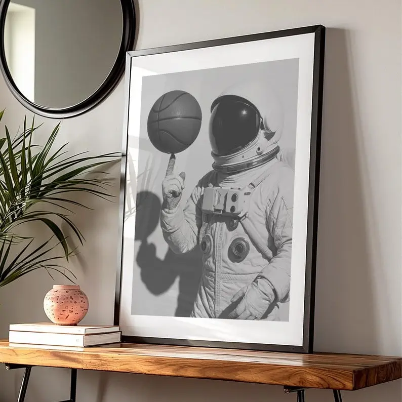 Astronaut Poster No Frame, Basketball Art, Astronaut Print, Vintage Poster, Boys Room Wall Art, NASA Poster, Space Art, Retro Poster