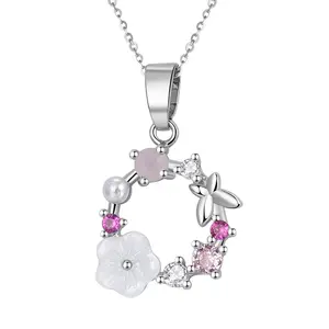 OIDEA Women's Silver Cherry Blossom Flower Pendant Necklace, Chic Cute Cherry Embellishment Necklaces for Romantic Gifting, Chic Cute Necklaces