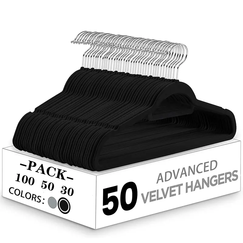 Non-slip flocked hangers — ultra-thin, space-saving, strong load capacity; seamless hanger set for home use