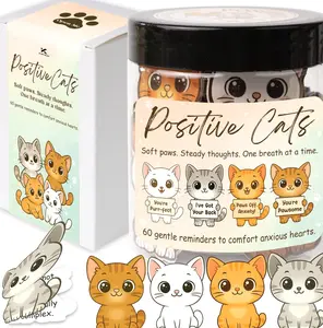 Positive Cats Jar – 60 Affirmation Cards for Anxiety & Self Care, Cat Gifts for Women, Teens & Men, Mental Health & Stress Relief Support Gifts, Cat Mom Gift undefined