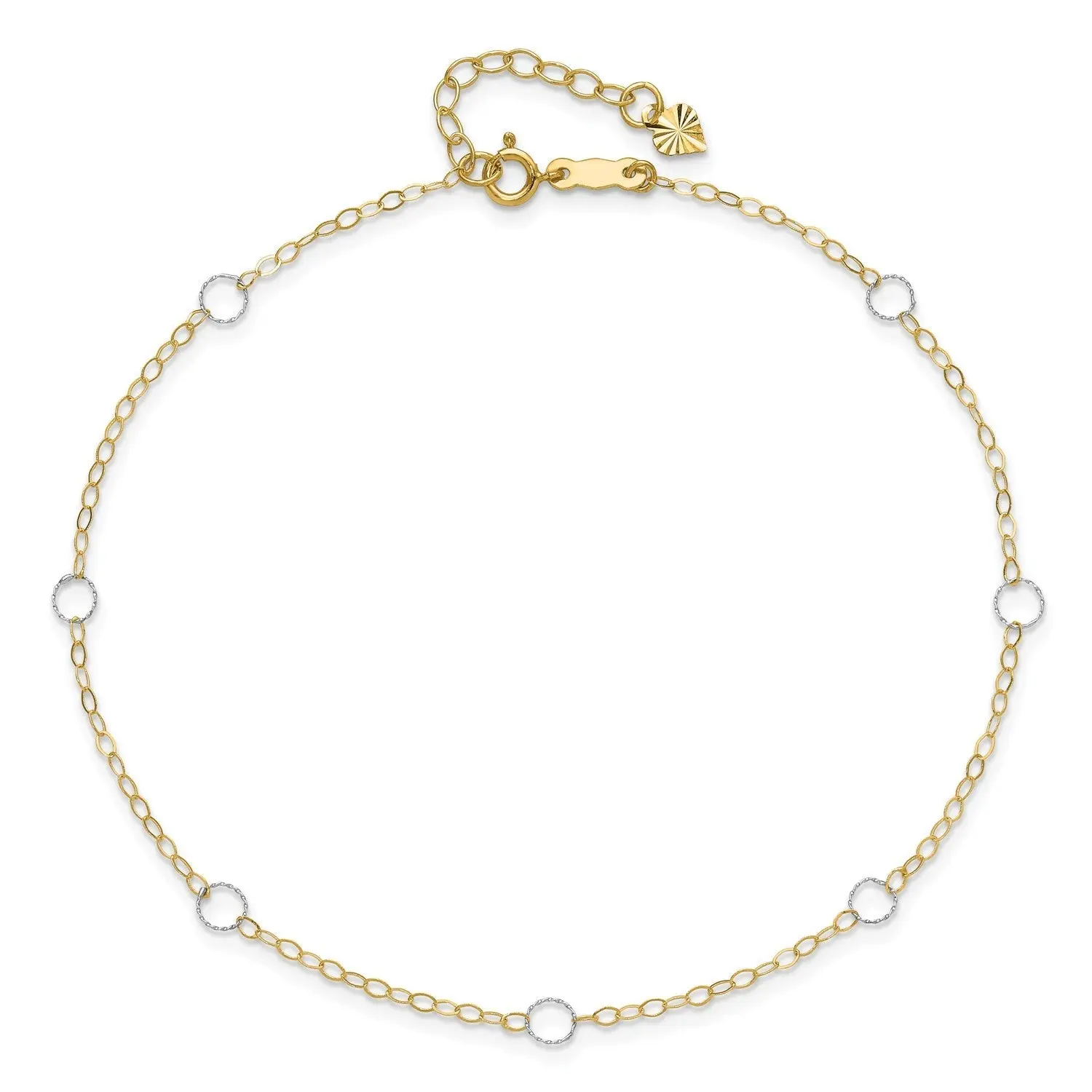 14k Real Solid Two-Tone Gold With Circle Charms 9 to 10 Adjustable Anklet Anklebracelet