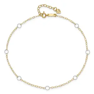 14k Real Solid Two-Tone Gold With Circle Charms 9 to 10 Adjustable Anklet
