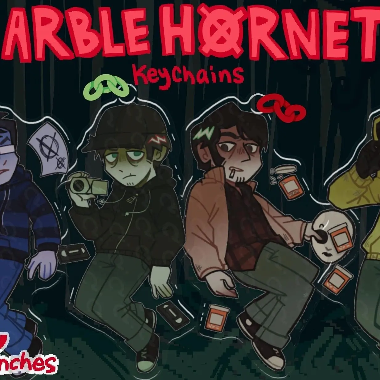 MARBLE HORNETS KEYCHAINS || Tim, Jay, Alex, & Brian