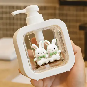 Adorable Bunny-Themed Pump Dispenser Bottle with One-Touch Push-Pump - Refillable Soap/Lotion Container for Bathroom & Kitchen - Cute Design with Fluffy Bunnies - Ideal for Kids and Animal Lovers