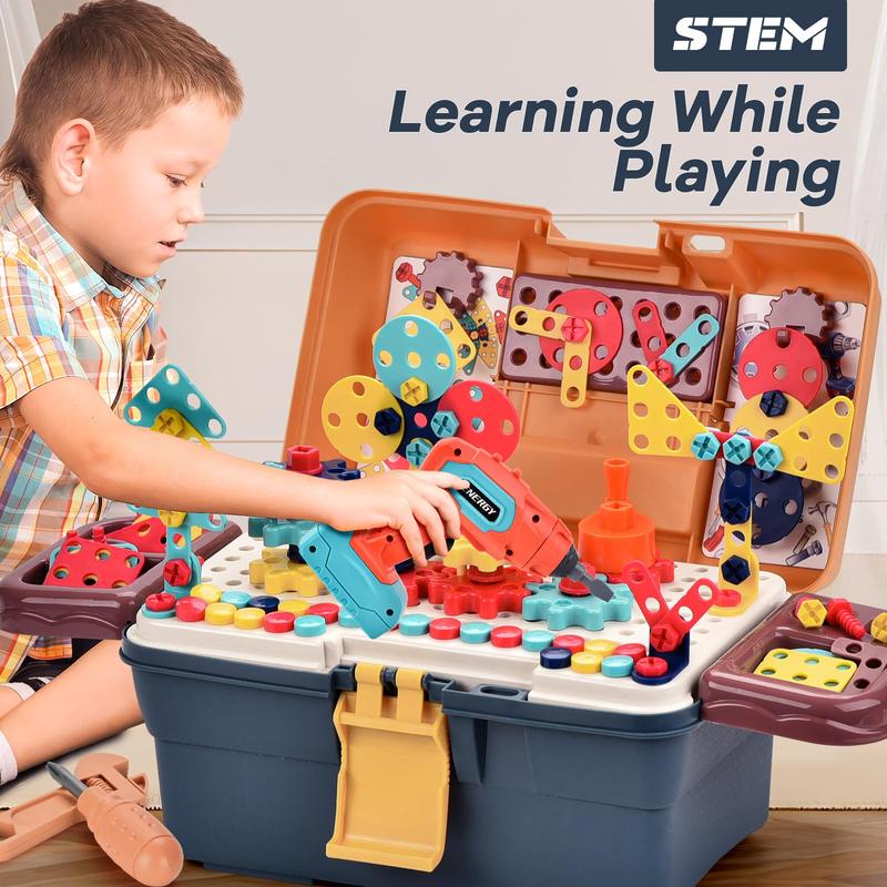 Magic Montessori Play Toolbox with Electric Drill, Kids Tool set Real, Toddler Screwdriver Toy Power Tools Box Drill and Screw kit for Boys Girls