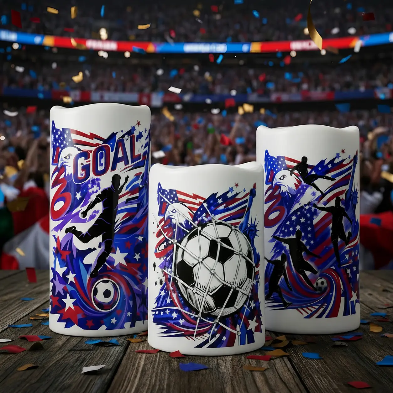 Football-Themed Waterproof Flameless LED Candles with Remote & Timer, Battery Operated Pillar Candles for Soccer Watch Parties, Game Night Decor, Patio, Camping & Home, Set of 3 Back to School Summer Sale Deals