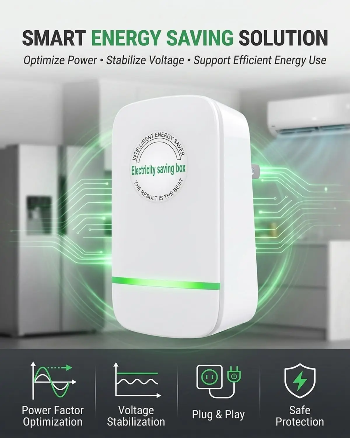 2026 High-Quality ABS Compact Power-Saving Box, Efficient Power Factor Saver Plug-In, Auto Voltage Stabilization Energy-Saving Device for Home Use