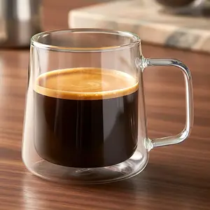 Double-Walled Glass Coffee Mug, Large Insulated Thermal Cup for Espresso & Latte, 13 Oz Capacity, Perfect for Daily Use, Coffee Drinkware