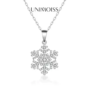 UniMoiss Moissanite Starlight Snowflake Pendant Necklace Silver-Plated Valentine's Day Wedding Engagement Anniversary Romantic Elegant Gift Daily Wear