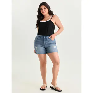 BLOOMCHIC Plus Size Stretchy Tummy-Control Mesh Denim Shorts [M-6X]2026 Summer Vibes Swimweek